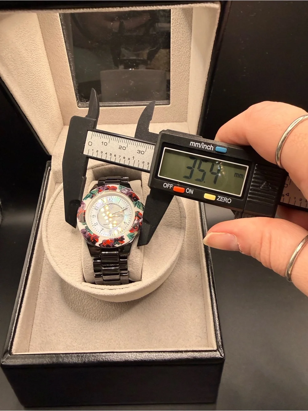 Isaac Mizrahi Live! Black Floral Bracelet Watch - Rare Find!